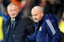 Northern Ireland manager Michael O'Neill, left, with his Scotland counterpart Steve Clarke at Hampden tonight