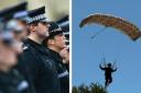 Mystery man vanishes after parachuting into city centre at midnight