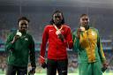 The women's 800m medallists: Francine Niyonsaba (left, silver), Margaret Wambui (centre, bronze) and Caster Semenya (right, gold). Picture: Getty