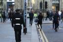 Pics re. Queen street station works taxi story for ET...A traffic warden patrols along West George street opposite Queen street station...   Photograph by Colin Mearns.27 October 2017.