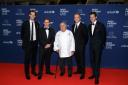 Sir Andy Murray at the fundraising dinner at the Hydro, Glasgow, with, from, left, actor Rob Bryden, chef Albert Roux, cyclist Sir Chris Hoy and ex-tennis player Tim Henman.