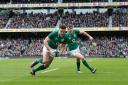 Ireland's Jacob Stockdale scores a try