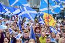 Pro-independence supporters protesting outside the BBC's Scottish headquarters in Pacific Quay, Glasgow on September 14, 2014.against the BBC's perceived bias. Picture: Jeff J Mitchell/Getty Images