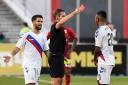 30/08/18 UEFA EUROPA LEAGUE PLAY-OFF ROUND 2ND LEG. FC UFA V RANGERS (1-1 (AGG - 1-2)) . UFA - RUSSIA . Rangers' Alfredo Morelos is shown a red card by referee Tobias Stieler.