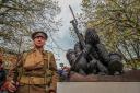 Scott Knowles dressed as WW1 Tommy from the Manchester Regiment, at the unveiling of a new war memorial in Hamilton Square in Birkenhead.Photo: Peter Byrne/PA Wire