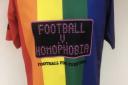 A rainbow coloured kit which will be worn in a competitive fixture in support of football's fight against homophobia by English team Altrincham