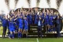 Leinster's Sean O'Brien lifts the Guinness Pro 14 trophy as the rest of the Leinster squad celebrate after defeating Glasgow during the Guinness PRO14 Final at Celtic Park, Glasgow. PRESS ASSOCIATION Photo. Picture date: Saturday May 25, 2019. Se