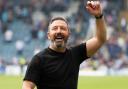 Derek McInnes celebrates with Killie's support at Dundee