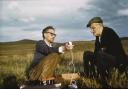 Ailidh Dall Stiùbhart (Blind Alec Stewart) with Hamish Henderson, Sutherland, 1958. Photo by Sandy Paton.
