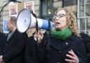 Scottish Green Party Leader Lorna Slater takes part in a demonstration outside the Russian Consulate General in Edinburgh, following the Russian invasion of Ukraine. Picture date: Friday February 25, 2022. PA Photo. See PA story POLITICS Ukraine