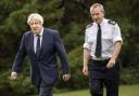Prime Minister Boris Johnson with Chief Constable Iain Livingstone during a visit to the Scottish Police College at Tulliallan near Kincardine, Fife, in August last year. Photo PA.