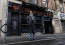 Kevin McKenna pictured outside the Admiral bar on Waterloo Street, Glasgow. The pub will close on March 11 due to redevelopment of the site. Photograph: Colin Mearns
