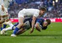 Huw Jones goes over for a try