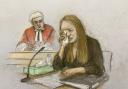 A court artist sketch of Lucy Letby giving evidence in the dock at Manchester Crown Court