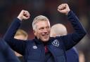 Davie Moyes celebrates West Ham's win over AZ Alkmaar in the UEFA Conference League semi-final on Thursday night