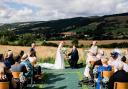 The humanist wedding of Lauren Barkby and Graeme Smith at Ballintaggart Farm, near Pitlochry, on August 21, 2022. The author is on the right.