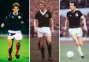 Legendary Scotland strikers Kenny Daglish, left, Denis Law, centre, and Joe Jordan, right