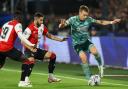 Celtic right back Alistair Johnston, right, in action against Feyenoord in the Champions League in Rotterdam on Tuesday night