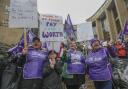 Striking Unison school workers at a rally in Buchanan Steps in Glasgow tuesday on the first of three days of action over pay