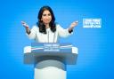 Home Secretary Suella Braverman delivers her keynote speech during the Conservative Party annual conference at the Manchester Central convention complex