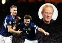 Scott McTominay, left, celebrates scoring for Scotland against Spain at Hampden back in March with his team mate Kieran Tierney, main picture, and Colin Hendry, inset