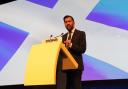 Humza Yousaf making his announcement about the council tax freeze at the SNP conference earlier this month