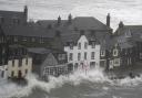 Waves at Stonehaven Harbour as Storm Babet strikes