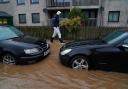 Flood water in Brechin as Storm Babet batters the country.