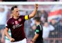 Hearts skipper Lawrence Shankland celebrates his goal against Celtic at Tynecastle on Sunday