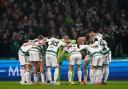 Celtic's players do The Huddle before the Champions League game against Atletico Madrid at Parkhead last night