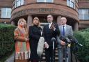 Solicitor Aamer Anwar (2nd right) representing the families of both victims, speaking to the media with Deborah Coles, executive director of bereavement charity Inquest (left) and Linda Allan (2nd left) and Stuart Allan (right), the parents of Katie