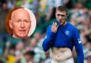 Rangers midfielder John Lundstram after being red carded against Celtic at Parkhead earlier this month, main picture, and Ibrox great John Brown, inset