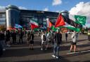 Pro-Palestine protestors gather at Hampden Park ahead of Scotland v Israel game in 2020, before the recent escalation