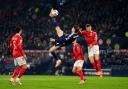 Scotland's Scott McTominay scoring the opening goal during the FIFA World Cup European Qualifying match at Hampden Park, Glasgow.
