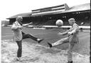Archie Macpherson at Hampden with voice of sport Arthur Montford in 1985