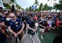The Tartan Army on the march in  Miami before Scotland's World Cup match against Brazil in June