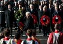 German President Frank-Walter Steinmeier lays a wreath during the Remembrance Sunday memorial at the Cenotaph on Whitehall on November 11, 2018 in London. Photograph: Jack Taylor/Getty Images