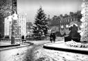 A snowy Christmas scene at George Square in Glasgow