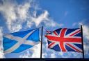 GLASGOW, SCOTLAND - MARCH 09:  A saltire flag and Union Jack flutter in the wind on March 9, 2017 in Glasgow,Scotland. Nicola Sturgeon has said in an interview that the autumn of 2018 would be a common sense date for a second Scottish Independence