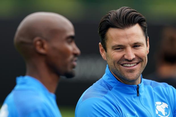 HeraldScotland: Sir Mo Farah (left) and Mark Wright in training session ahead of Soccer Aid 2021 (Martin Rickett/ PA Wire)