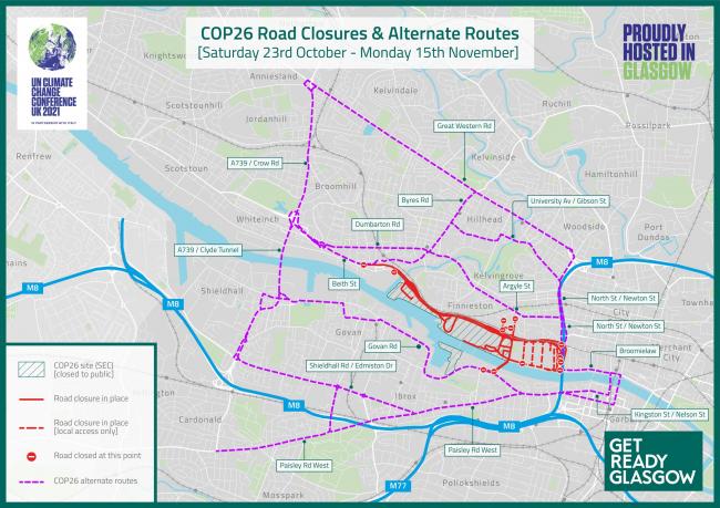 COP26 road closures in full with major disruption set to start tomorrow