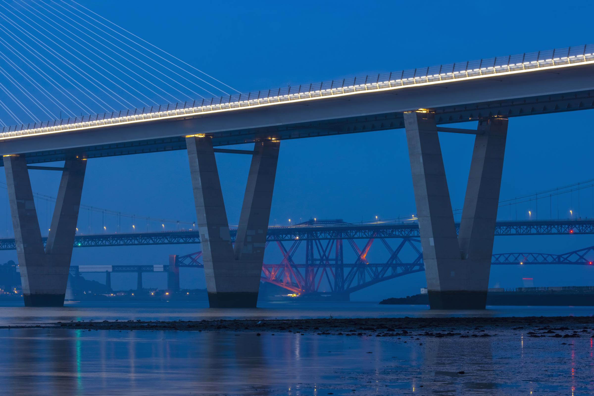 Image captures the three bridges including UNESCO site the Forth Bridge
