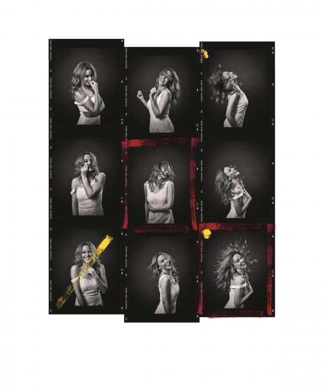 Kylie Minogue contact sheet, Andy Gotts. Andy Gotts The Photographs is published by ACC Artbooks. Photograph © Andy Gotts.