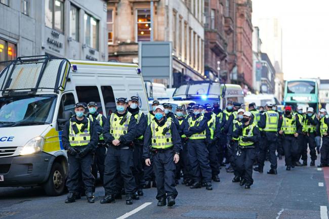 Police on Renfield Street during an Extinction Rebellion protest in Glasgow during the Cop26 summit. Photo: Jane Barlow/PA Wire