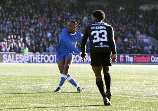 Rangers' Joe Aribo (left) scores their side's second goal of the game during the cinch Premiership match at The Tony Macaroni Arena
