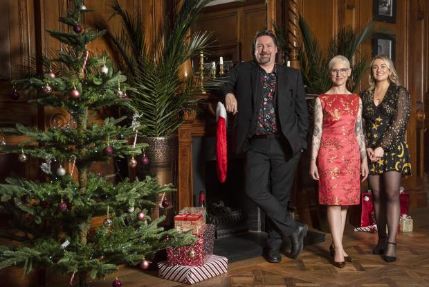HeraldScotland: Michael Angus, Anna Campbell-Jones and Kate Spiers are the judges for Scotland's Christmas Home of the Year. Picture: Kirsty Anderson/IWC/BBC Scotland