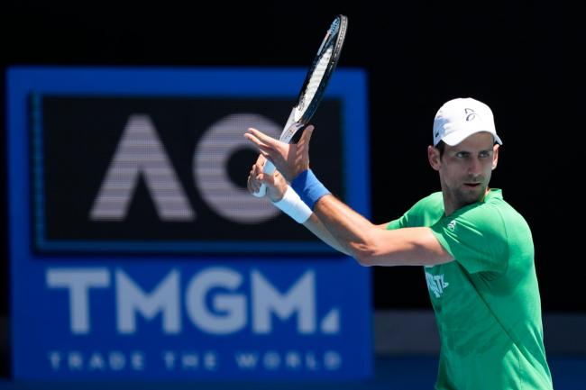 Novak Djokovic practised at Melbourne Park on Thursday
