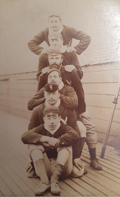 HeraldScotland: A group of rower circa1890, believed to be posing outside the club's original boathouse between the Leamington and Viewforth bridges