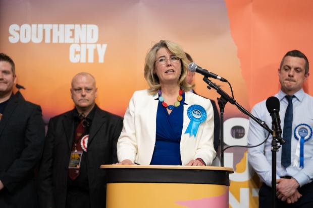 HeraldScotland: Newly elected Conservative MP Anna Firth makes a speech at Southend Leisure & Tennis Centre after being declared the winner in the Southend West by-election.