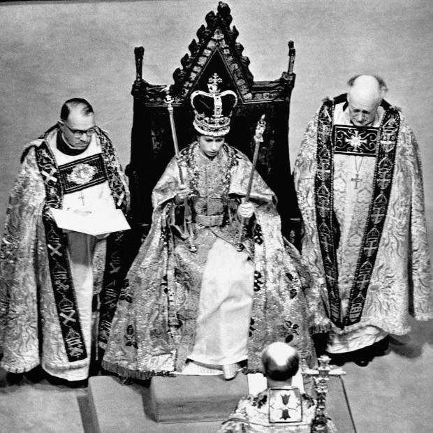 HeraldScotland: File photo dated 02/06/53 after the coronation in Westminster Abbey, London showing Queen Elizabeth II wearing the St. Edward Crown and carrying the Sceptre and the Rod. Issue date: Sunday January 30, 2022.  PA Photo. This is one of seventy photos